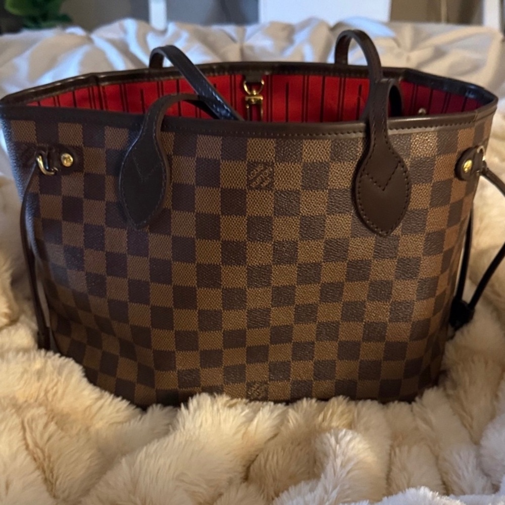 Louis Vuitton Damier Ebene Tote with Red Interior